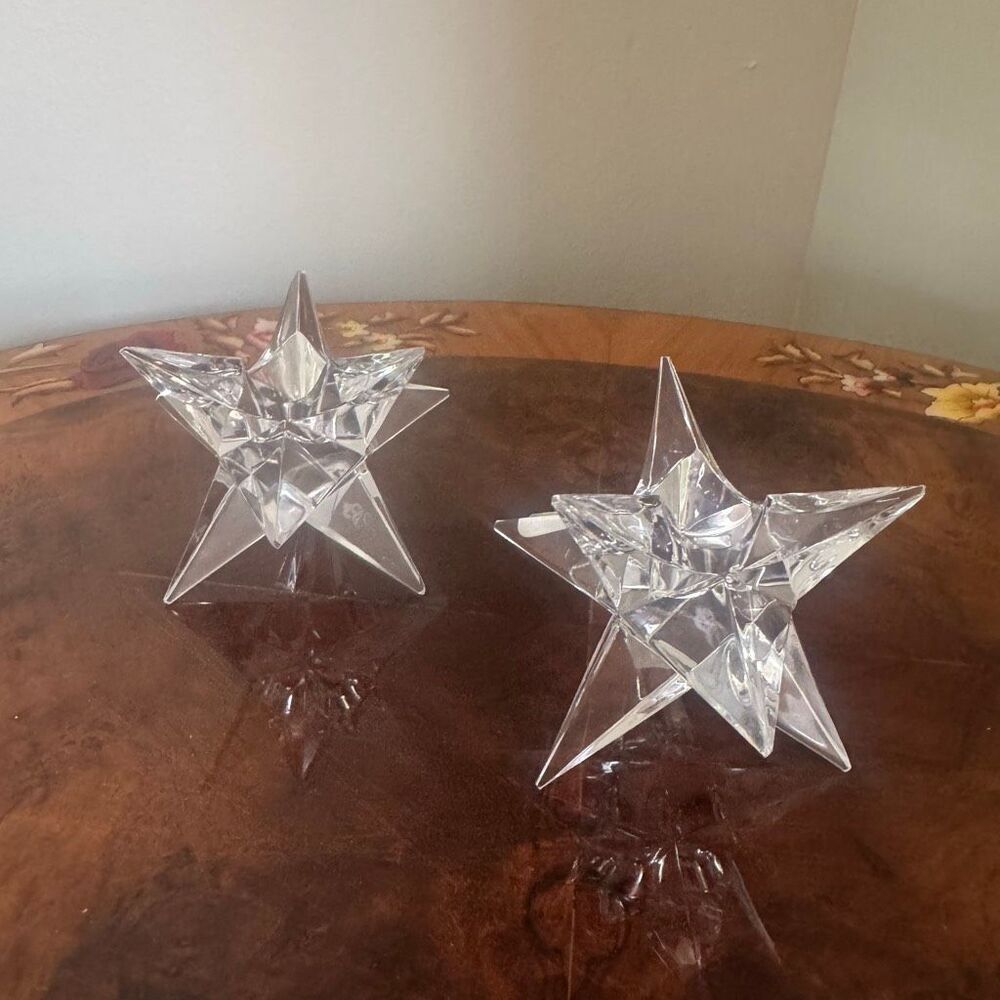 Rosenthalโ2 Pair Kosta Star Atomic Crystal Candle Holders Signed New